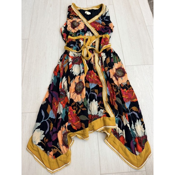 Anthropologie Dresses & Skirts - Maeve By Anthropologie Botanical Floral Faux Wrap Handkerchief Dress Sz 12